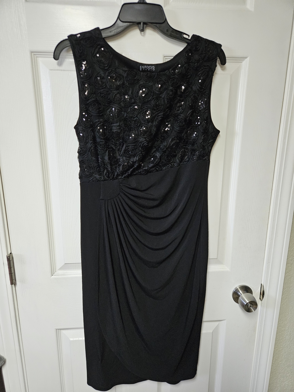 Enfocus Studio Black Sleeveless Rosette & Draped Midi Dress